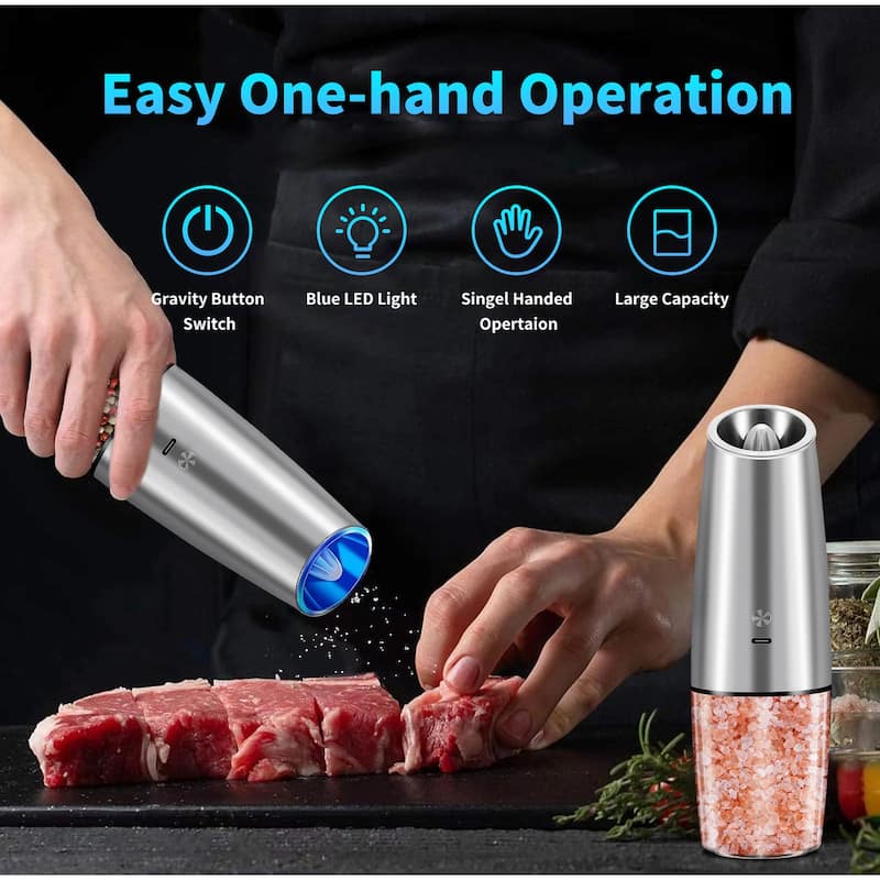 Electric Salt and Pepper Grinder Set USB Rechargeable Adjustable Coarseness Automatic Spice Mill