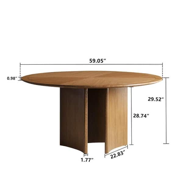 dimension image slide 0 of 2, 59.05"W Round Wooden Dining Table Modern Mid-Century Style