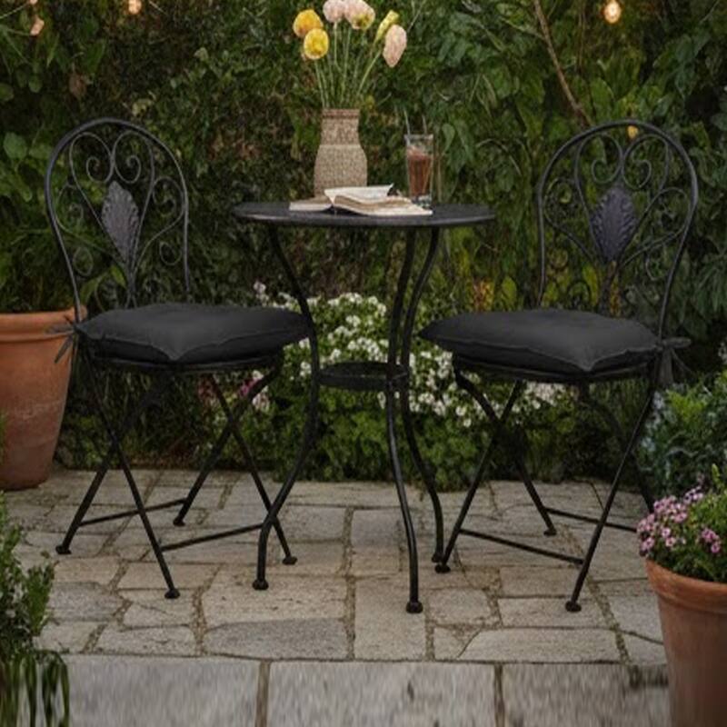 Zia 4pc Outdoor Patio Cushions for Chair, Tufted, Black Oxford Fabric