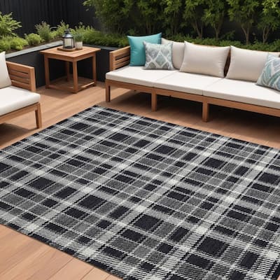 Palo Plaid Weather Resistant Classic Meets Modern Outdoor Rug