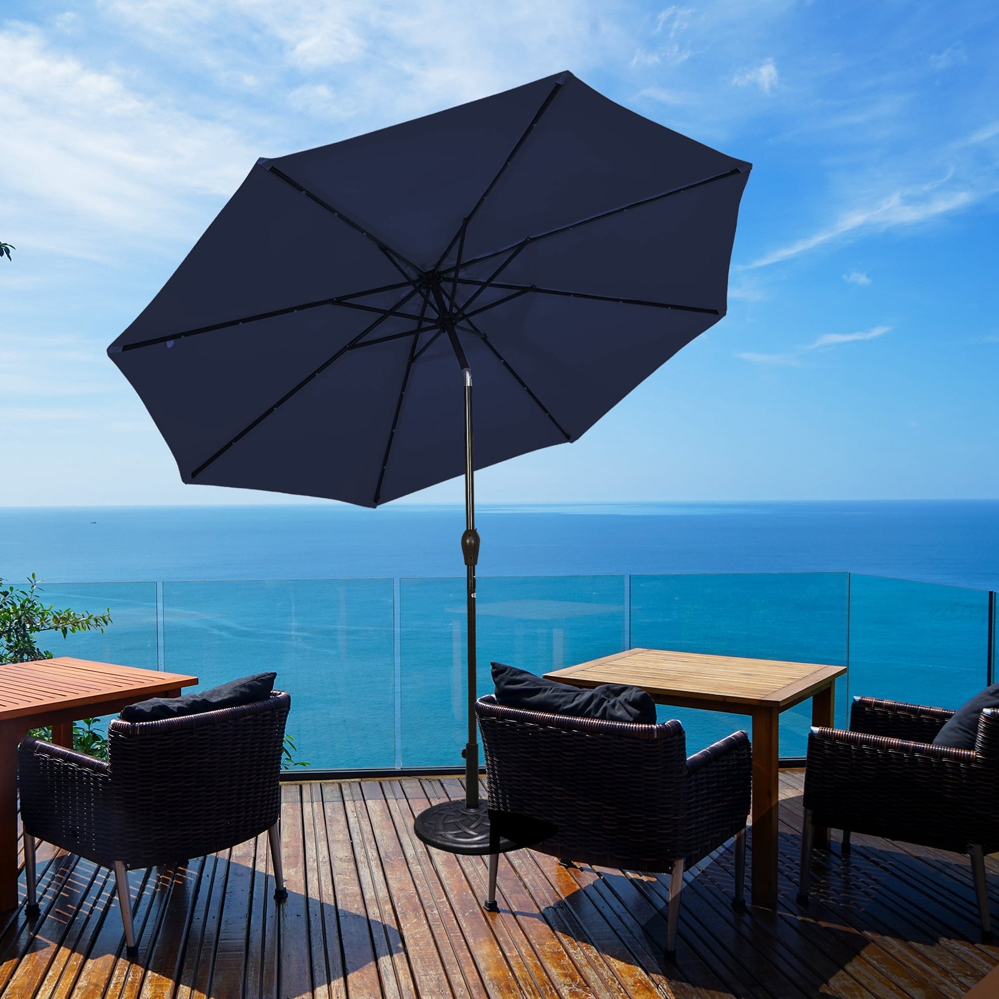 large patio umbrellas treated for the sun PURPLE LEAF Modern White Outdoor Umbrella Premium Cantilever Style_Casual 4-person Dining Table Set Shoe Size:27.5 Premium Canopy
