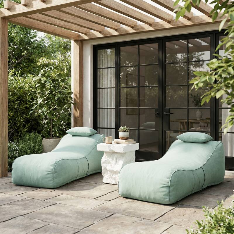 Christopher Knight Home- Fiano Fabric Outdoor Bean Bag Lounge Chair - Mint_Set of 2