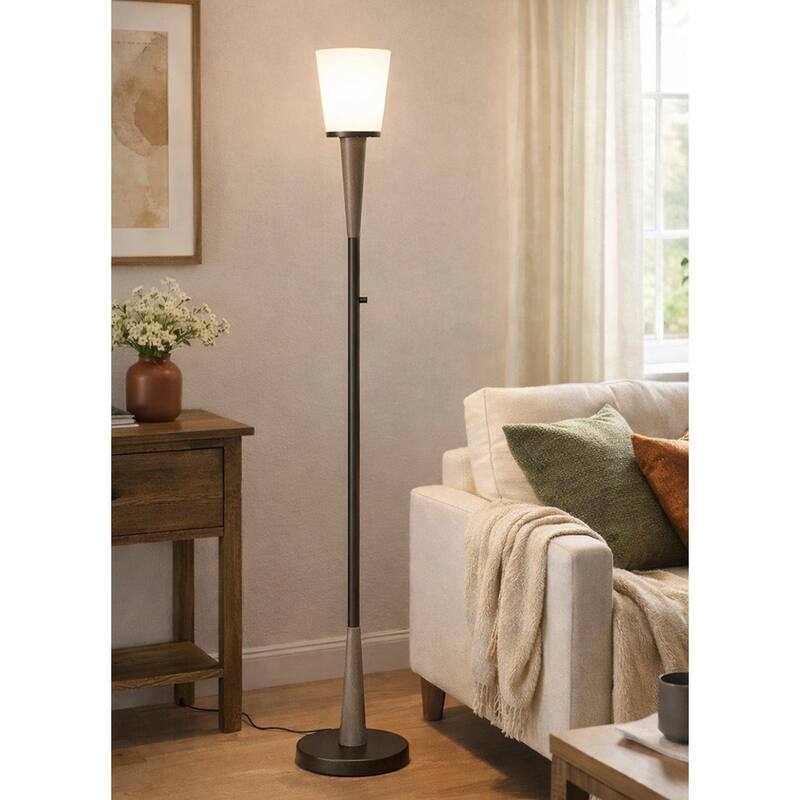 HOMEGLAM Century 72" Wood Torchiere Floor Lamp, Dimmer with LED Bulb - BlackBronze