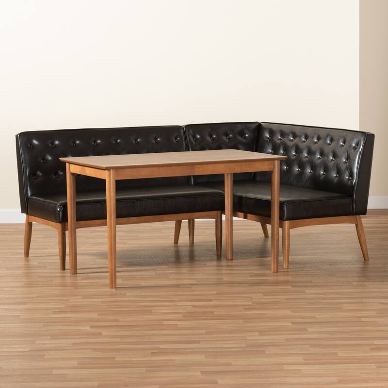 Riordan Mid-Century Upholstered and Walnut 3-PC Dining Nook Set