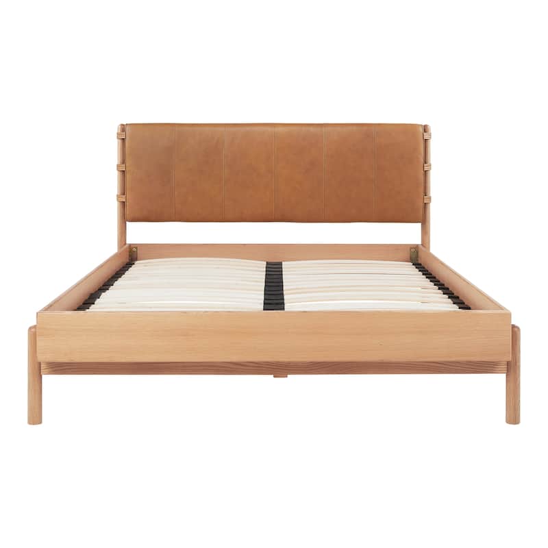 NADAAL STUDIOS Odette Queen Bed - Soft Low Design in Solid Oak and Oak Veneer in Light Brown