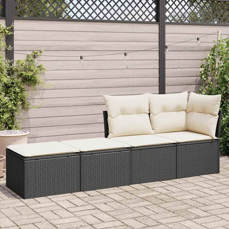 vidaXL Patio Sofa Set with Cushions Garden Stools 2 Piece Poly Rattan Acacia