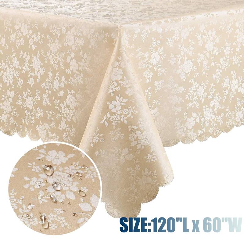 Waterproof Wipeable Vinyl Tablecloth,Rectangle Heavy Duty Table Cloth,120"L x 60"W - 120"L x 60"W - Beige - Single