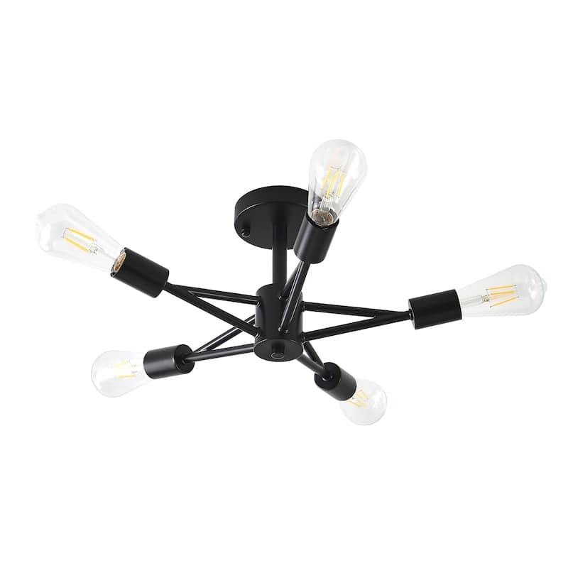 Modern Sputnik Semi Flush Mount Lighting for Kitchen Bedroom Living Room Laundry Hallway - Matte black