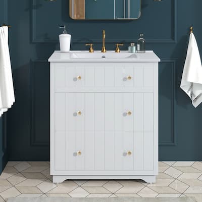 30" Modern White Bathroom Vanity Cabinet With Two Drawers