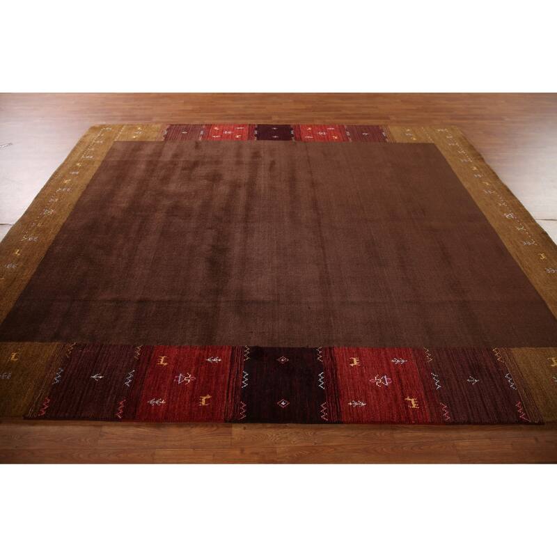Brown Gabbeh Indian Area Rug Hand-Knotted Wool Carpet - 8'2"x 9'8"