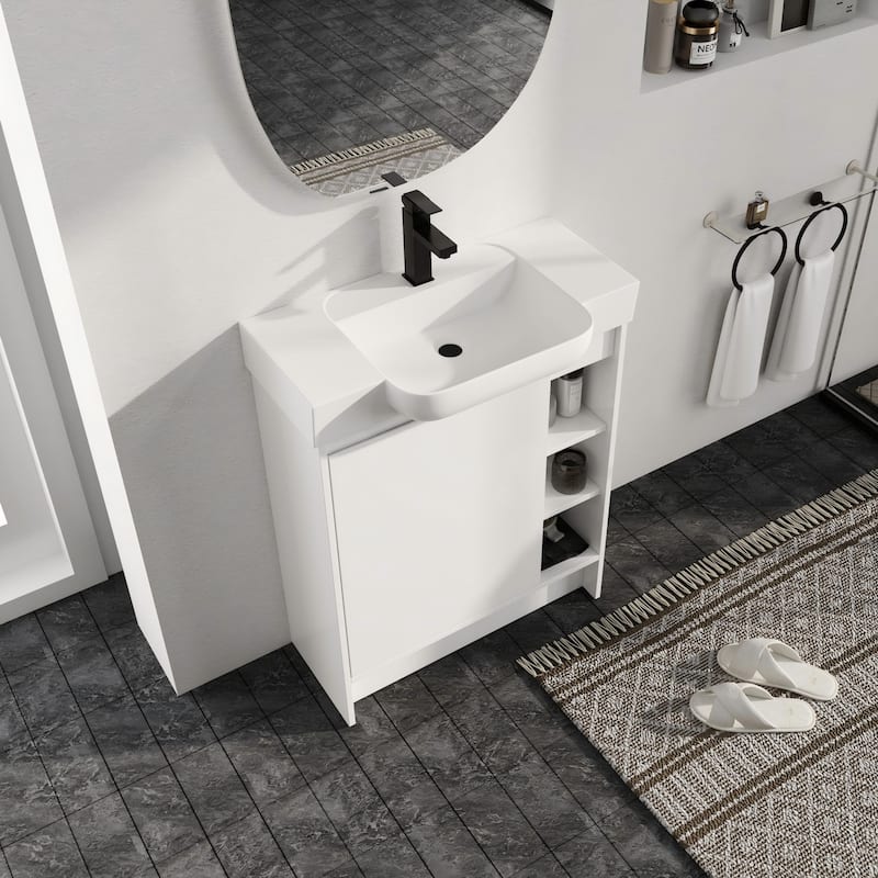Malwee 28" FreeStanding Bathroom Vanity with Sink, Small Floor Stand Bathroom Vanity with Ceramic Sink and Soft Close Door - White