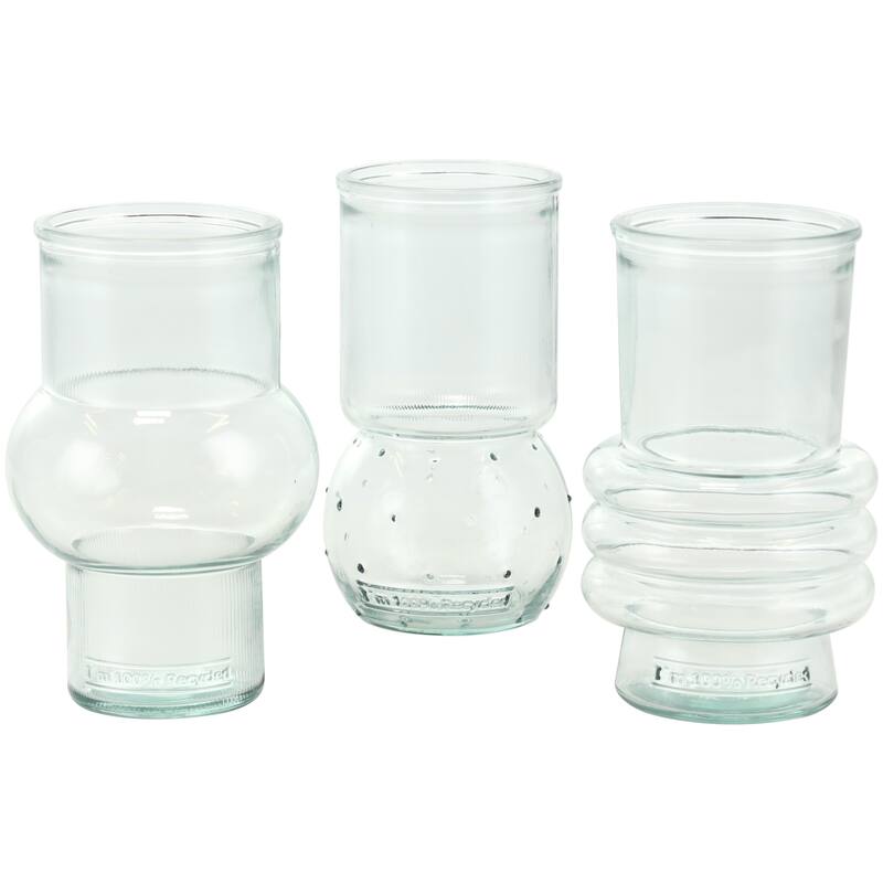 Recycled Glass Handmade Small Bubble Style Decorative Vase with Varying Shapes - Set of 3 Teal - Roche River Decor - Teal