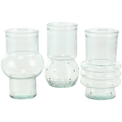 Recycled Glass Handmade Small Bubble Style Decorative Vase with Varying Shapes - Set of 3 Teal - Roche River Decor