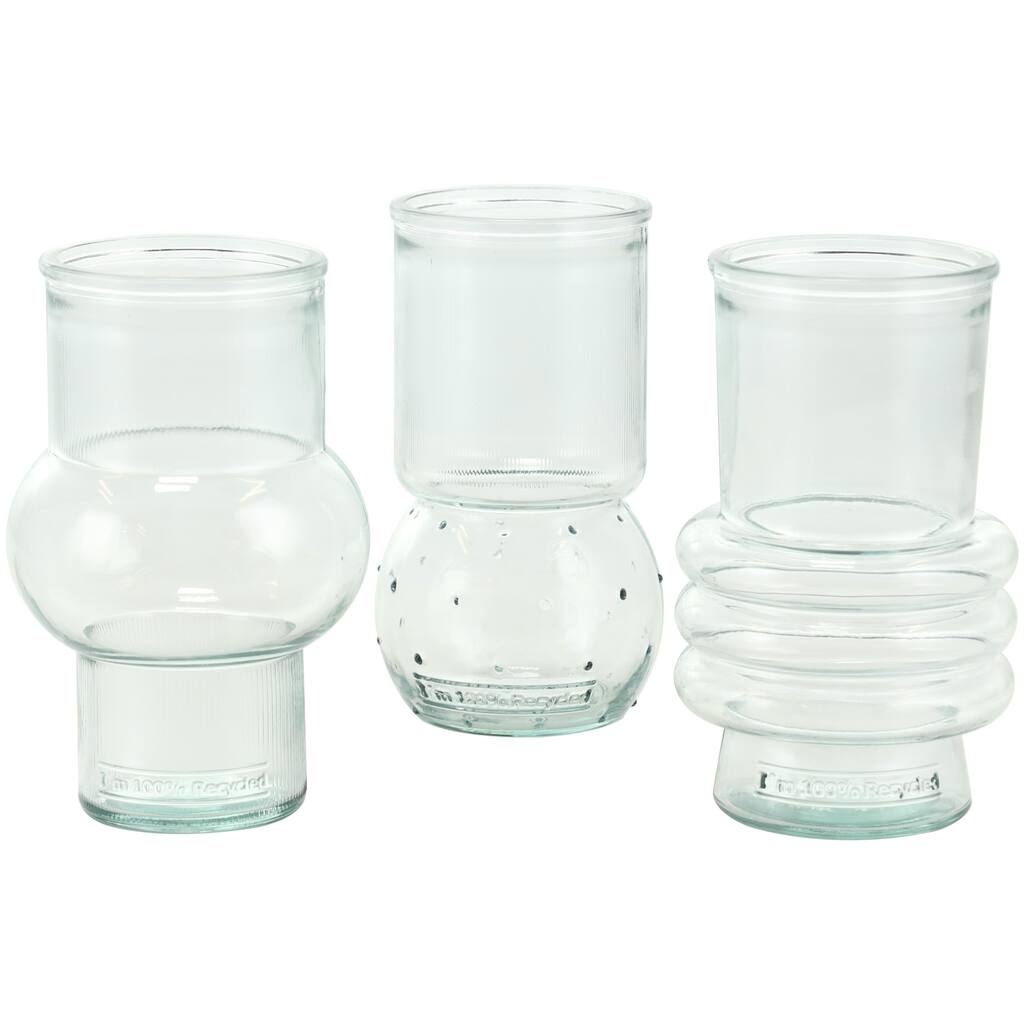 Recycled Glass Handmade Small Bubble Style Decorative Vase with Varying Shapes - Set of 3 Teal - Roche River Decor