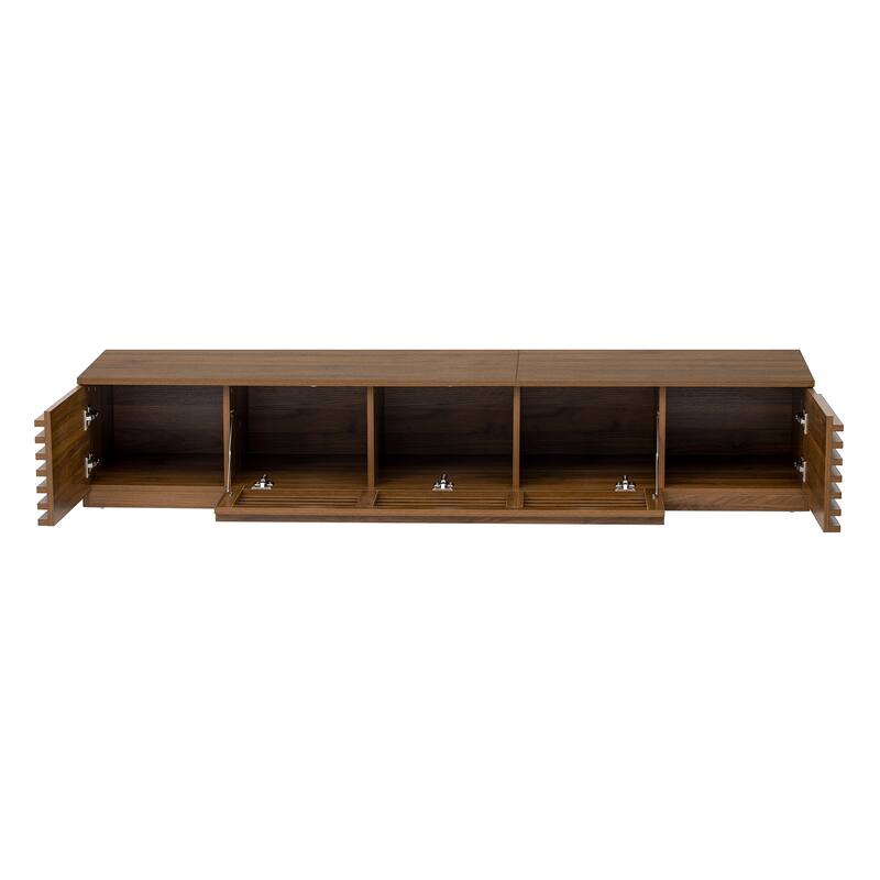 Mid-Century Modern Floor-Standing TV Stand for TVs up to 85", Media Cabinet Entertainment Center for Living Room, Walnut