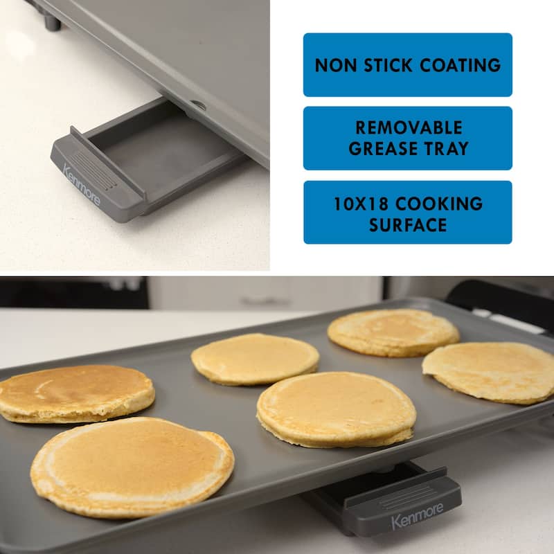 Kenmore Non-Stick Electric Griddle with Removable Drip Tray, 10"x18"