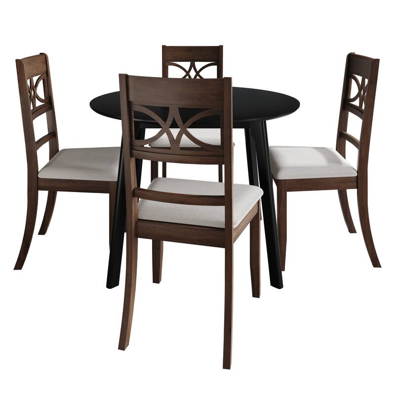CraftPorch Mid Century Modern 4-Piece Chair and Round Table Dining Set - Brown