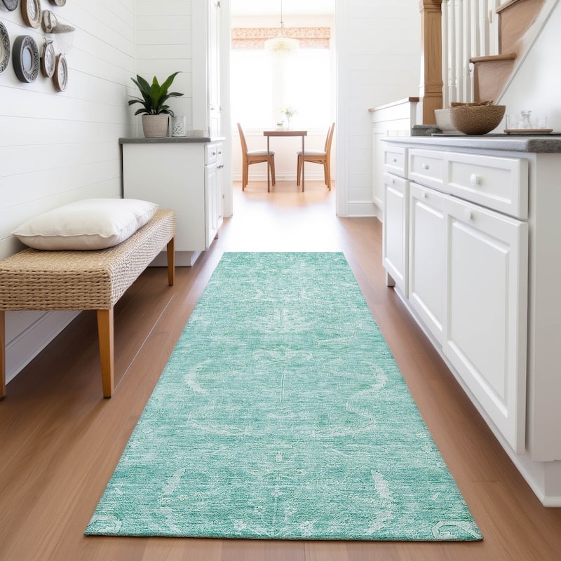 Premium Washable Super Soft Vintage Traditional Mayfield Rug - Aqua - 2'3" x 7'6"