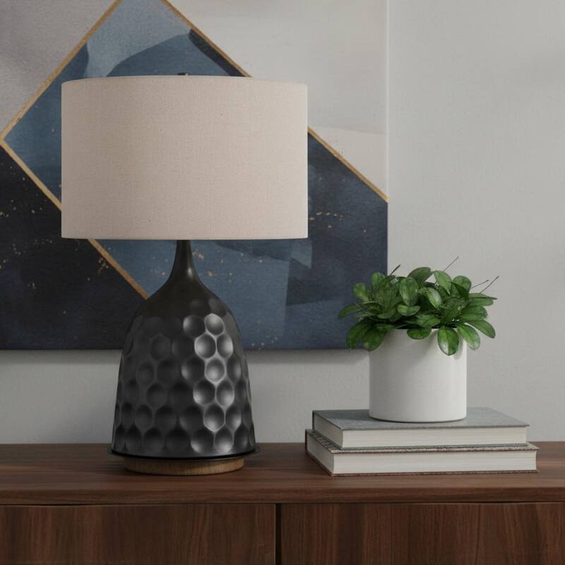 HomeRoots 29" Gray Metal Table Lamp With Brown Drum Shade - 18.00 in. x 29.00 in. x 18.00 in. - Gray - 18.00 in. x 29.00 in.  x 18.00 in.