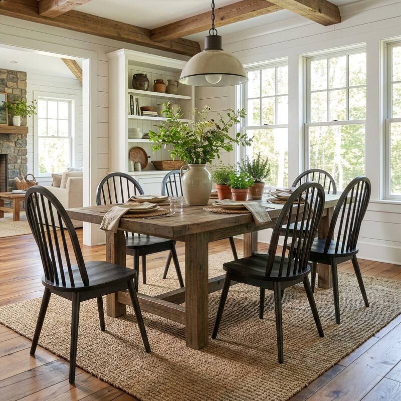 Set of 2 Astra Black Solid Wood Chair with Windsor Back