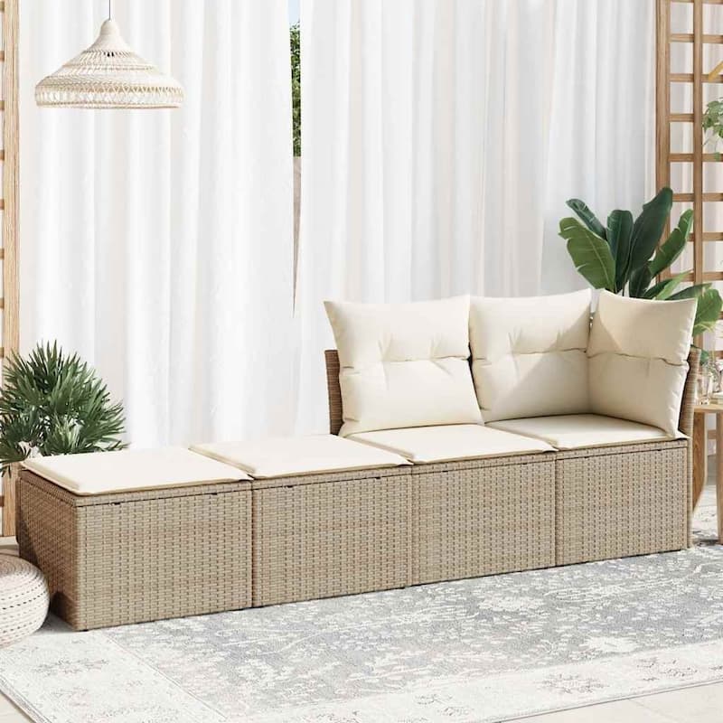 vidaXL Patio Sofa Set with Cushions Lounge Stools 2 Piece Poly Rattan Acacia - 21.7 x 21.7 x 14.6