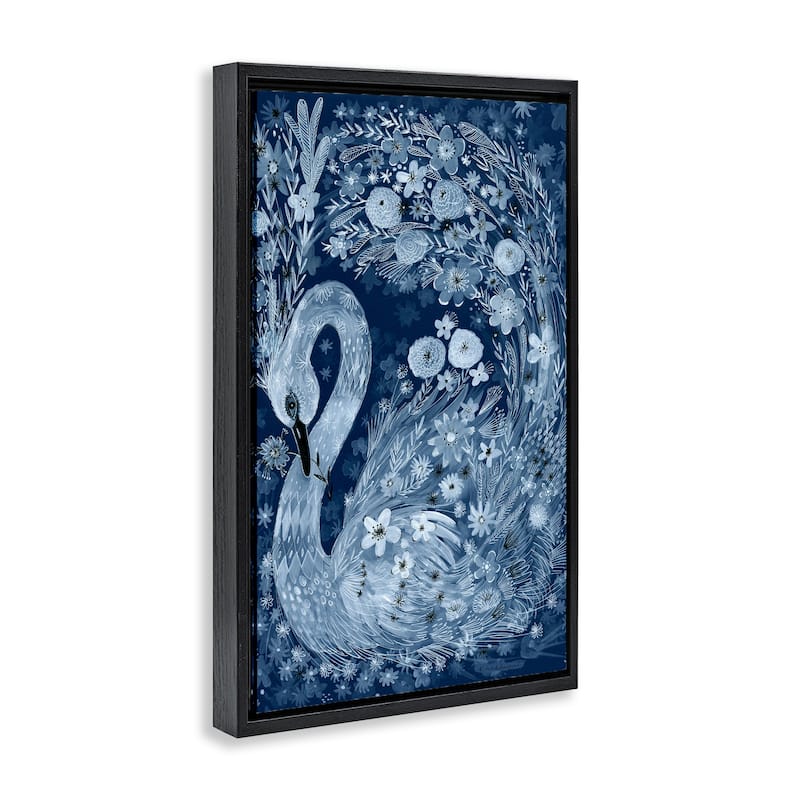 Stupell Swirling Florals Swan Framed Floater Canvas Wall Art Design By Kay Widdowson