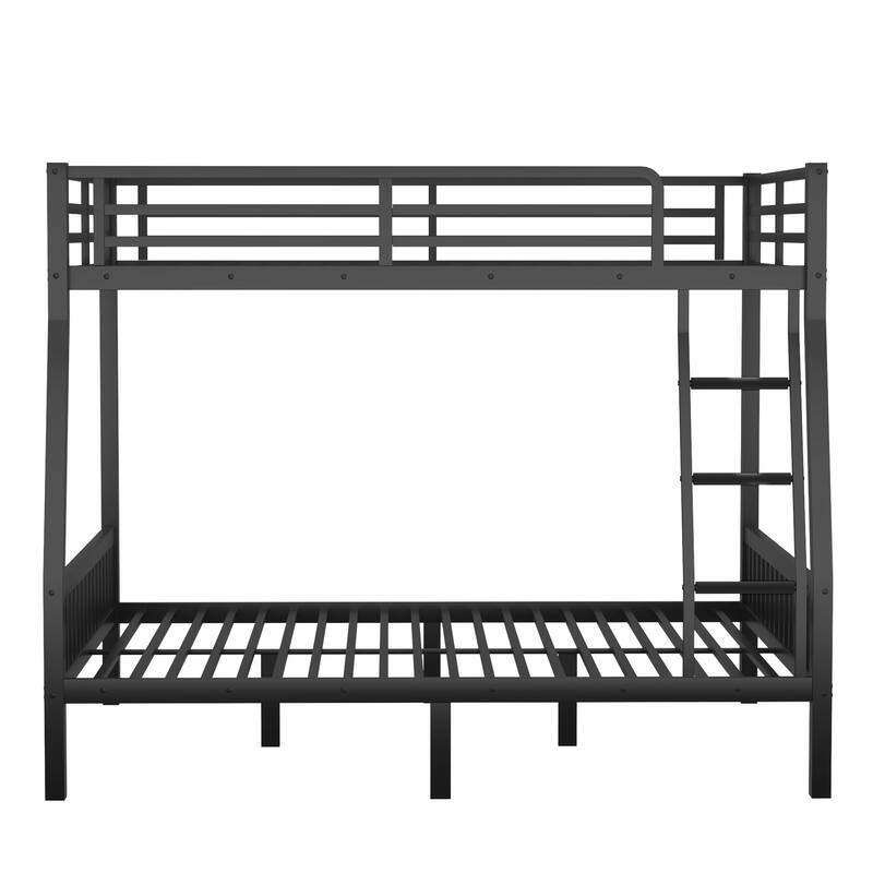 Full XL Over Queen Metal Bunk Bed with Ladder and Slats Support for Adults and Teens, Black