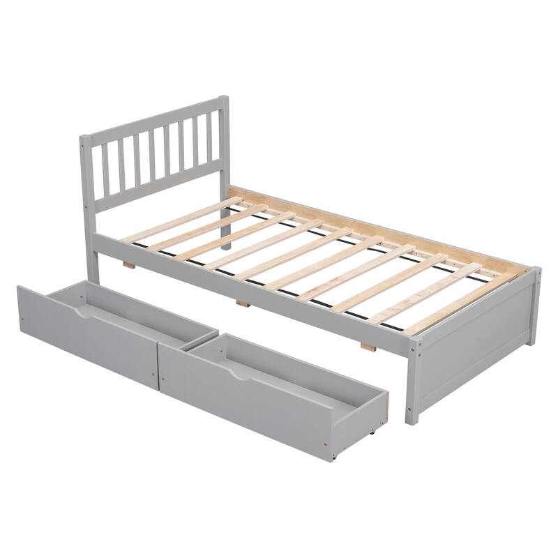 Nestfair Modern Design Wooden Twin Size Platform Bed with 2 Drawers
