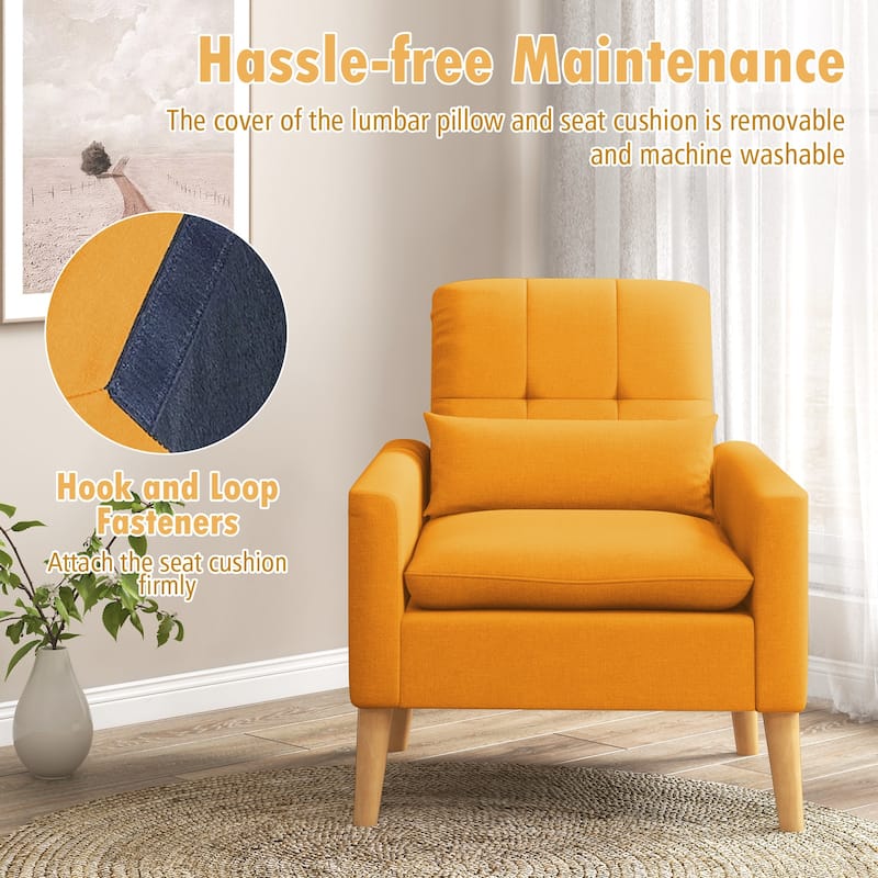Linen Tufted Accent Chair with Lumbar Pillow and Wood Legs - 30" x 31" x 33.5"