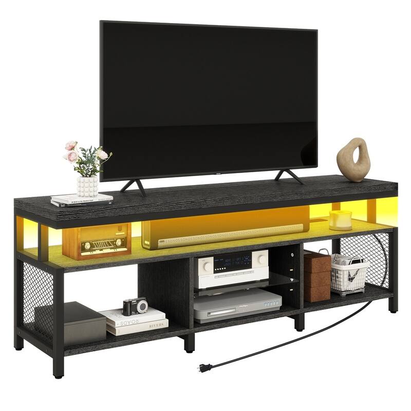 LED TV Stand for 70/65in TV with Storage & Charging Station Black - 62 inches