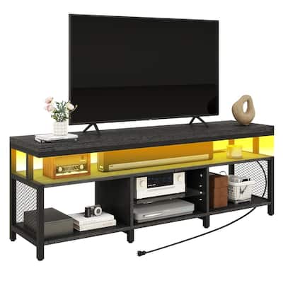 LED TV Stand for 70/65in TV with Storage & Charging Station Black - 62 inches