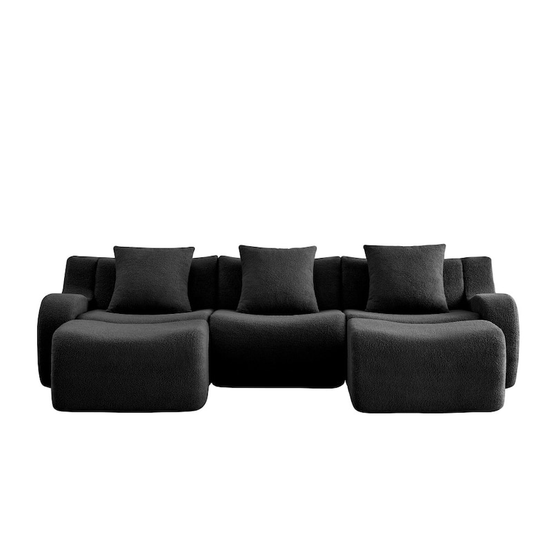 115.3" U-shaped Soft Teddy Fabric Boneless Sectional Sofa for Relaxed