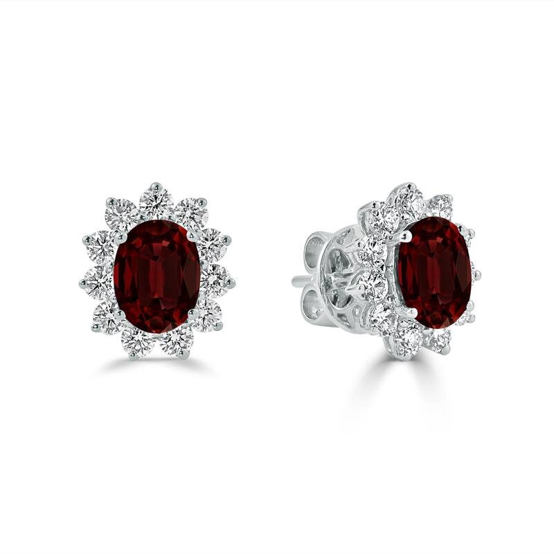 Auriya 3 1/5ct Iconic Oval-cut Garnet Halo Diamond Stud Earrings 1 1/4ctw 18k Gold