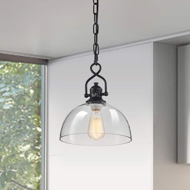 Black 1-Light Dome Shaped Clear Glass Mini Pendant