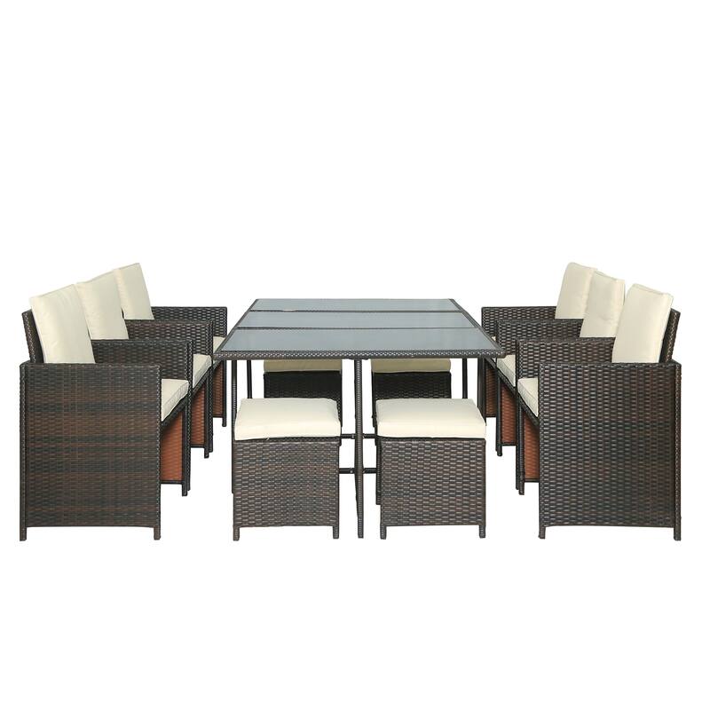 1-Piece Outdoor Rattan Wicker Patio Dining Table Set Garden Outdoor Patio Furniture Sets (11-Piece)
