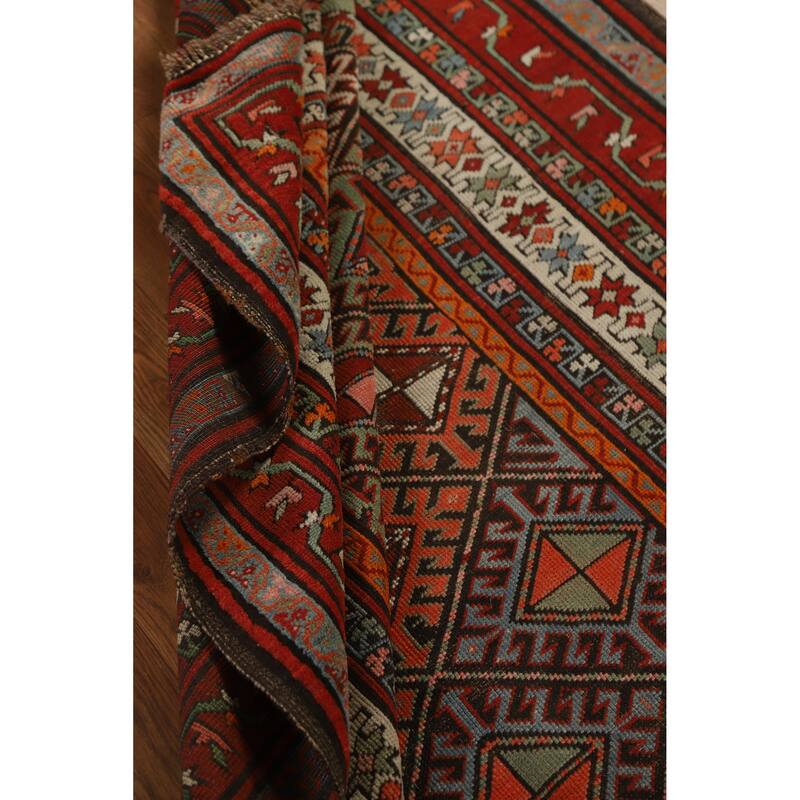 Hand Knotted Oriental 100% Wool Carpet Traditional Geometric Oranges & Rust Kazak Runner Rug - 8' 6'' X 3' 8''