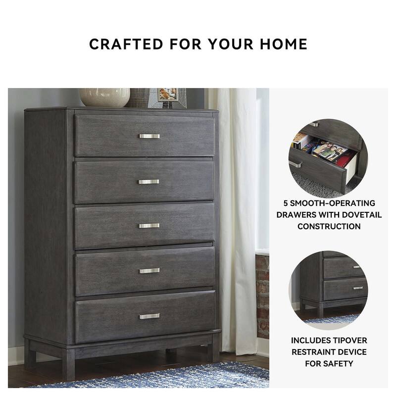 Caitbrook Five Drawer Chest - Contemporary Style - Gray