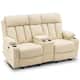 MCombo Electric Power Reclining Sofa with Heat & Massage, Faux Leather 6095/6075/6077 - Loveseat recliner w/ Console - Cream White
