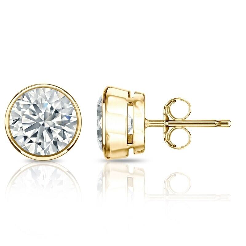 Auriya 1 1/2ctw Round Diamond Stud Earrings Bezel-set 18k Gold - GIA Certified - Yellow
