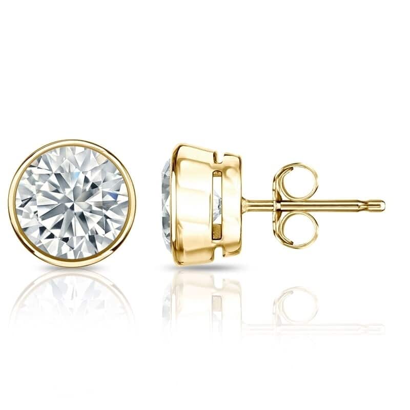 Auriya 14k Gold GIA Certified 1.00 carat TDW Bezel Set Round Diamond Stud Earrings - Yellow