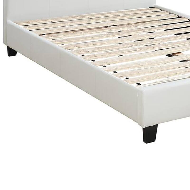 Transitional Style Leatherette Queen Bed with Padded Headboard, White