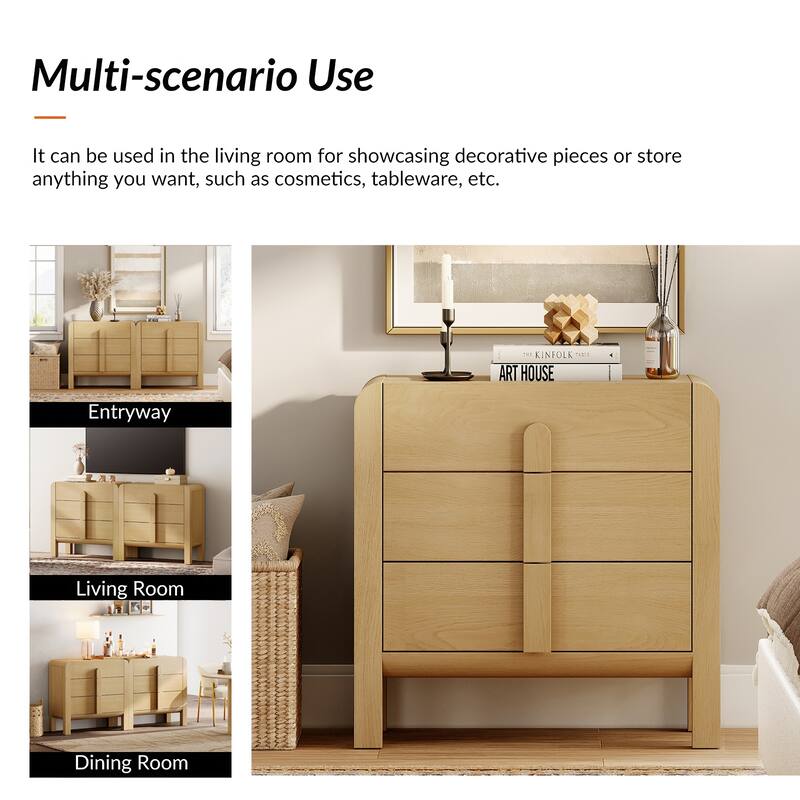 WAMPAT 3 Drawer Curved Dresser For Bedroom Set Of 2, Mid Century Modern Chest Of Drawers, Wood 6 Drawer Dresser