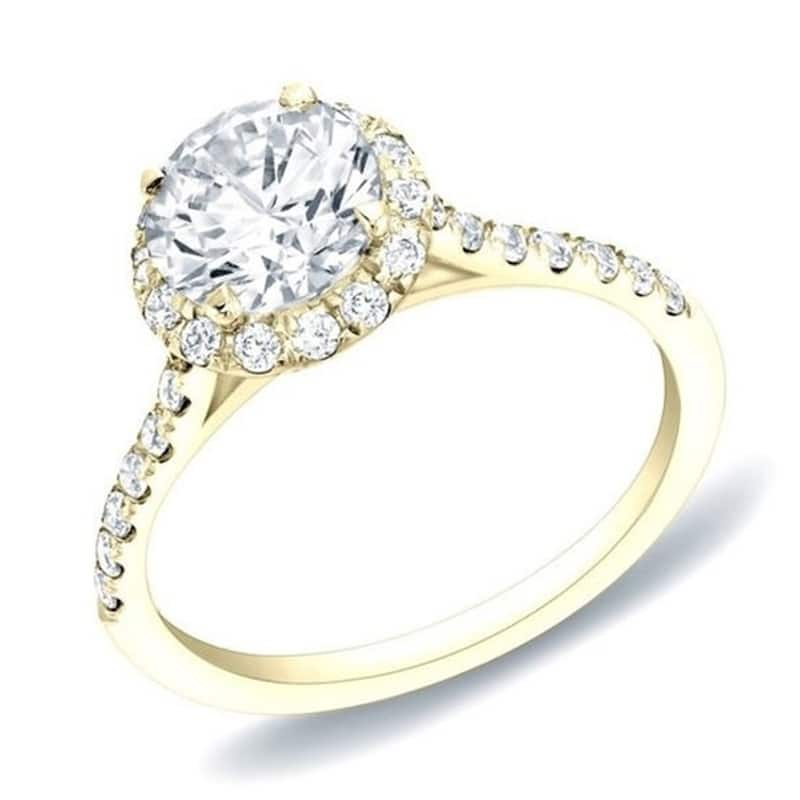 Auriya 14k Gold 1 1/4ctw Round Diamond Halo Engagement Ring