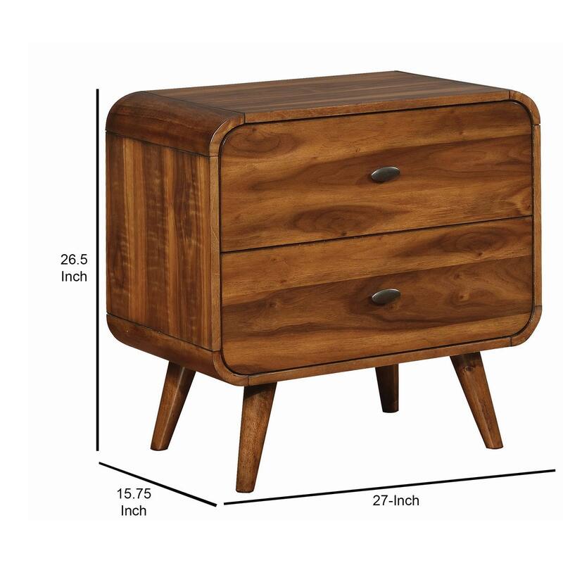 Wooden Nightstand with 2 Drawers, Dark Walnut Brown
