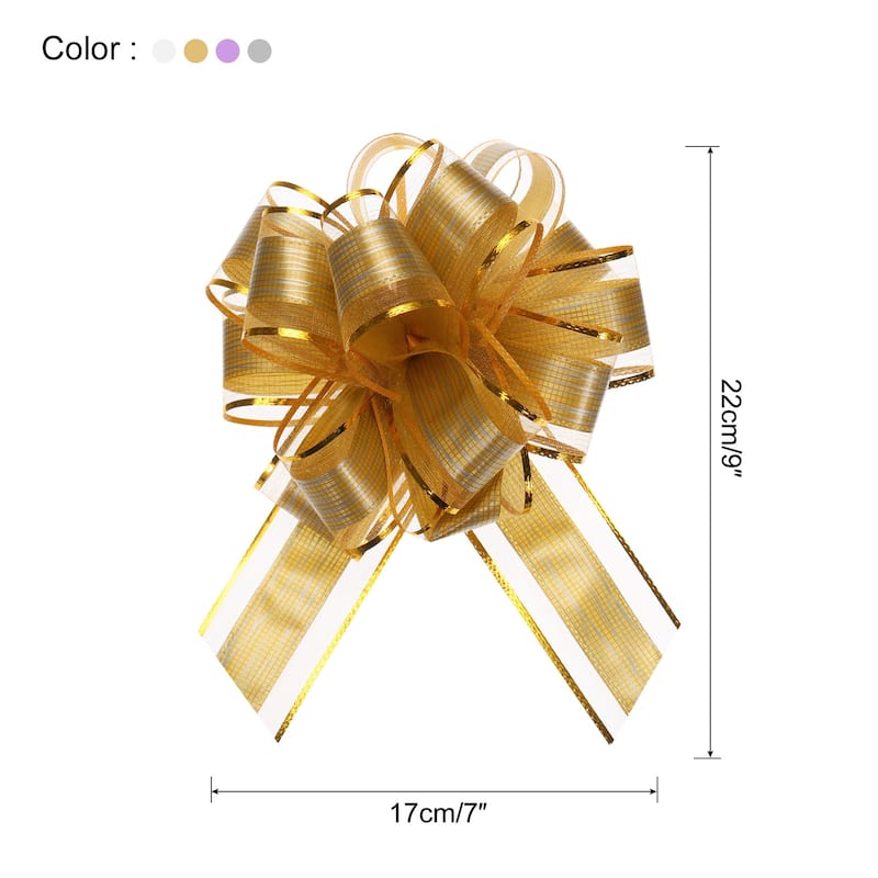 20pcs Large Pull Bow Gift Wrapping Bows Ribbon Organza for Presents - White,Gold,Silver,Purple - 9 Inch