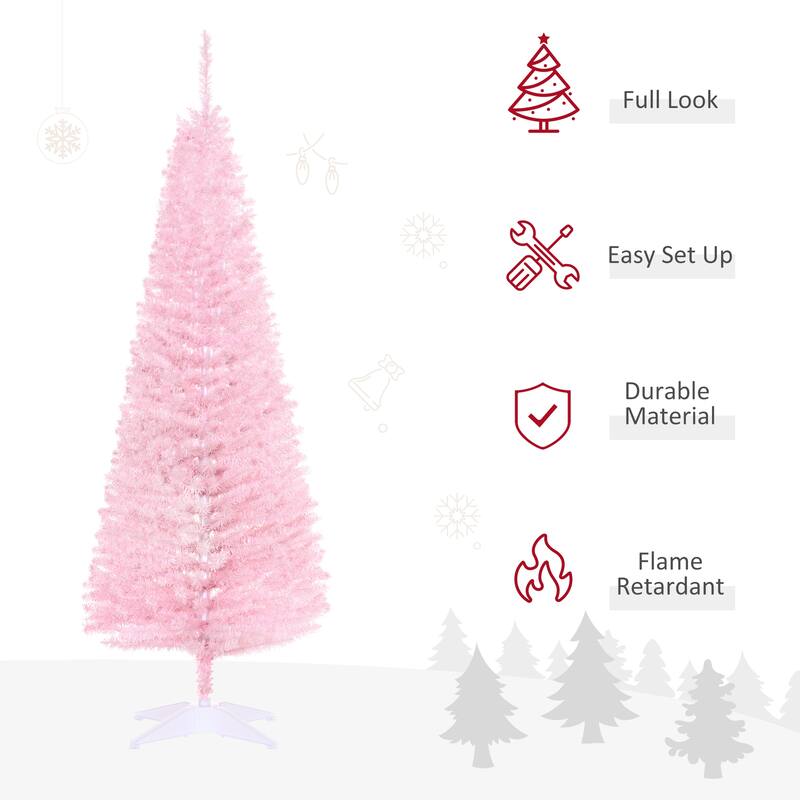 HOMCOM 5' Unlit Artificial Pencil Christmas Tree, Slim Xmas Tree with Foldable Metal Stand - 4.91 ft