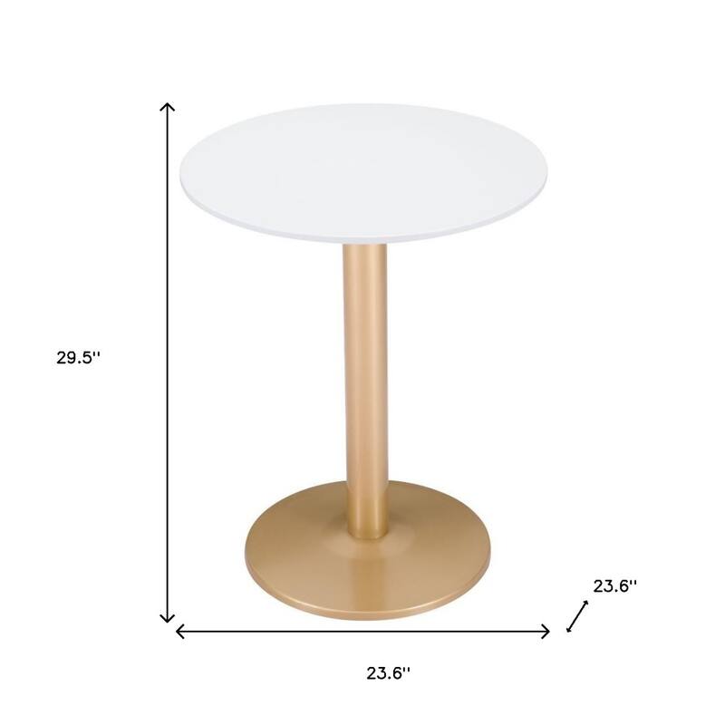 Gold and White Round Bistro Dining Table for Kitchen or Bar - 23.60” x 23.60” x 29.50”