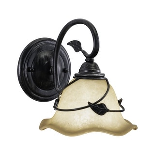 Vine 1-Light 7.5 in. W Oil Shale Rustic Bathroom Vanity Lighting Fixture, Amber Scalloped Glass, Leaf Motif, Wall Mounted Sconce