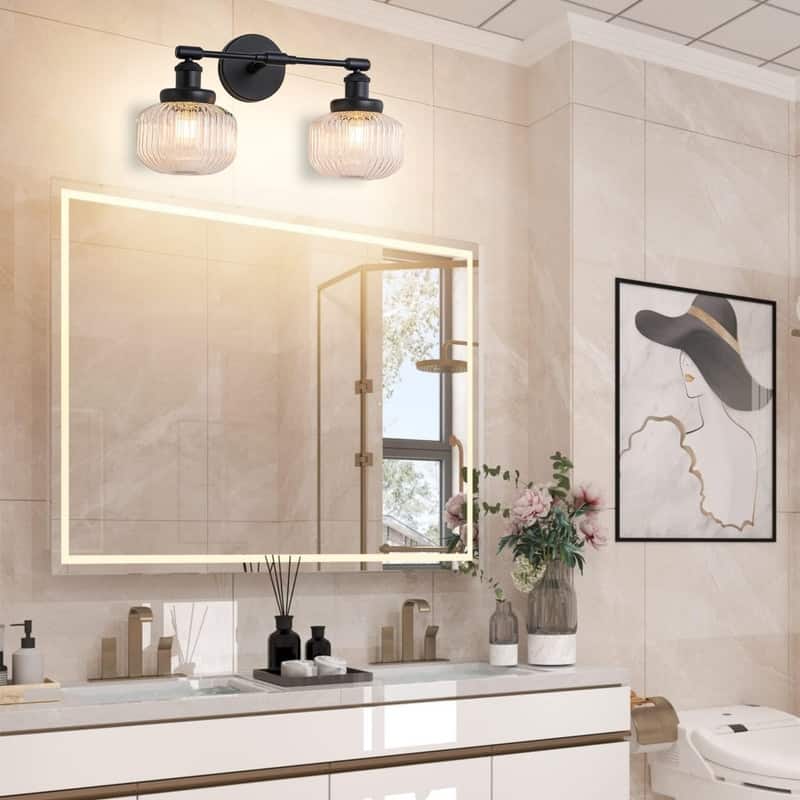 2 Light bulb lights black wall sconce glass, metal wall lights