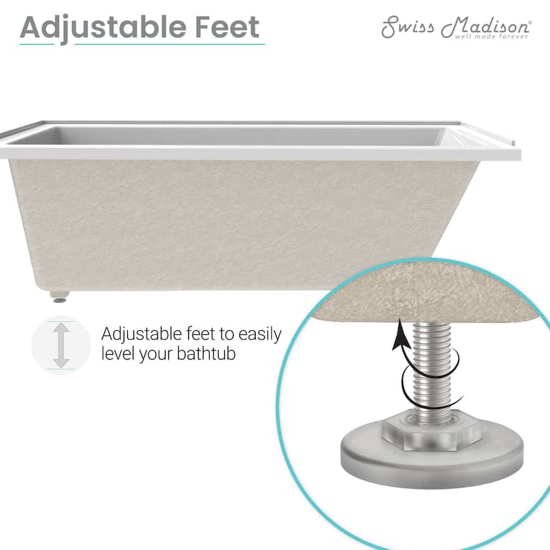 Swiss Madison Voltaire 72" x 36" Acrylic Reversible Drain Drop In Bathtub - 72x36 Reversible